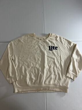 Miller Lite Pilsner Sweatshirt Size XL Crewneck Beer Graphic Cream Vintage